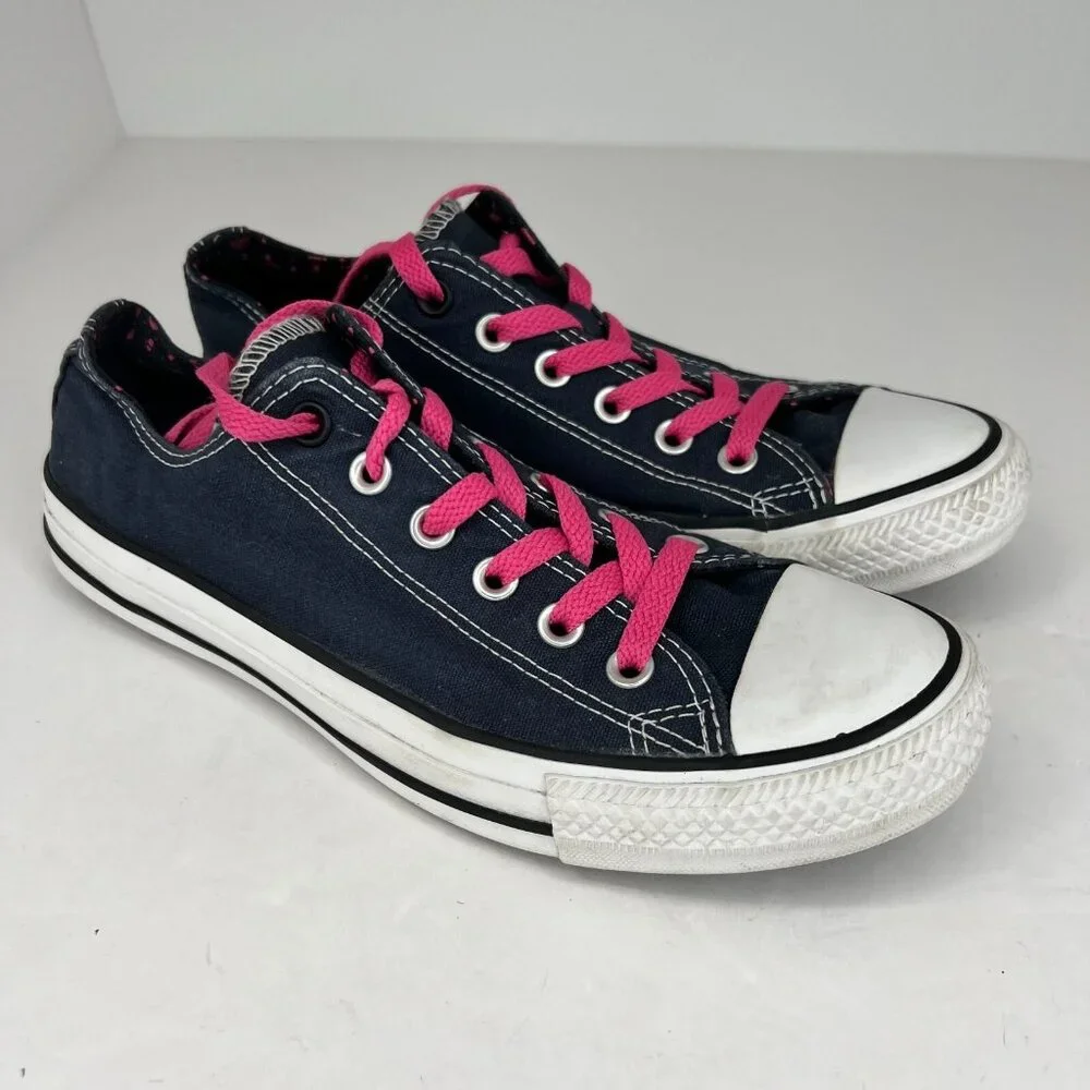 Converse Unisex 136568F Navy Blue Pink Hearts Double Tongue Size 7M 9W Sneakers